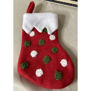 Christmas Holiday Green White Polka Dot‎ Small Winter Red Stocking NEW 6 Inch